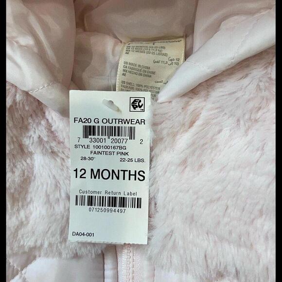 First Impressions Quilted Faux Fur Detachable Footed Hood Snowsuit Baby Pink 12M - Picture 3 of 8